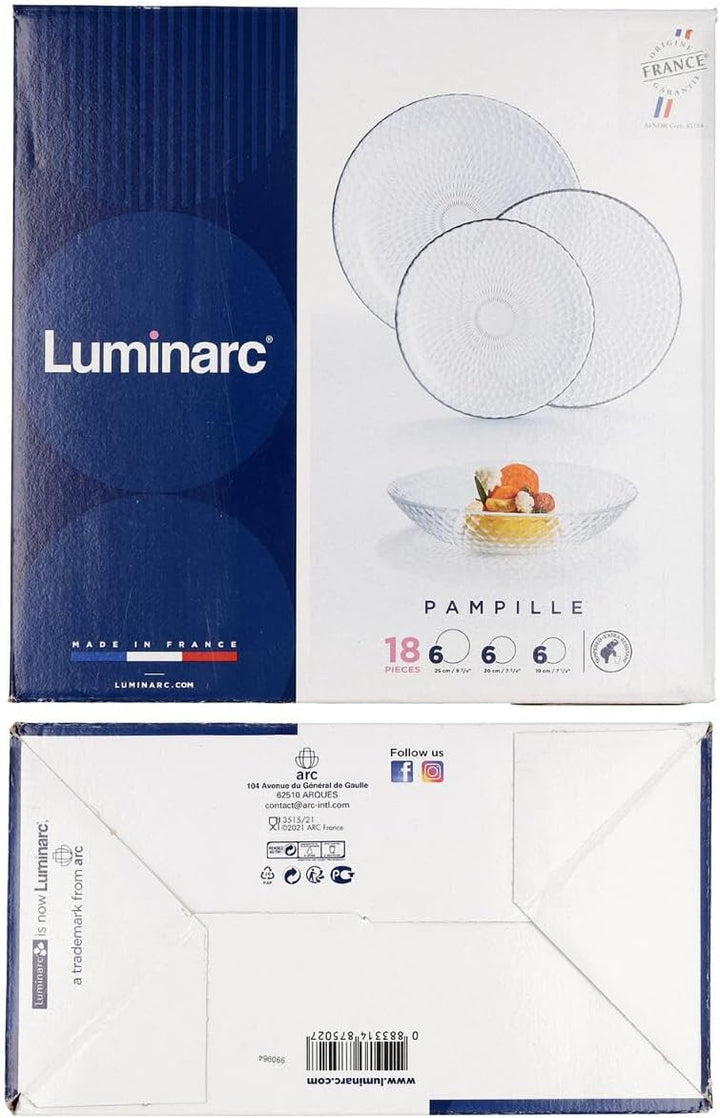 Luminarc Pampille Clear Geschirrset aus Glas, 18 Stück - 6 Personen, transparent