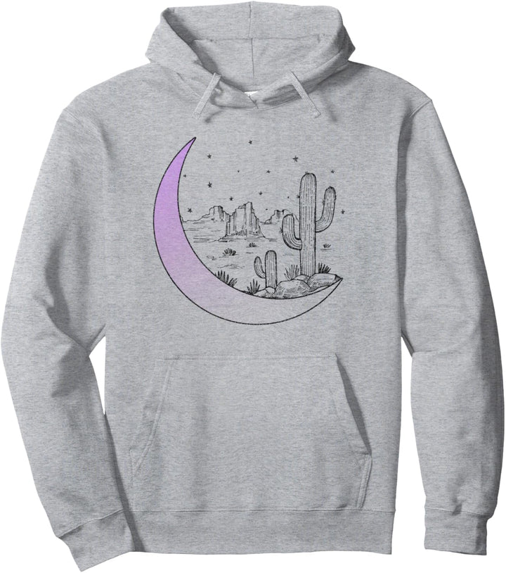 Trendy Crescent Moon Simple Night Desert Scene Pullover Hoodie