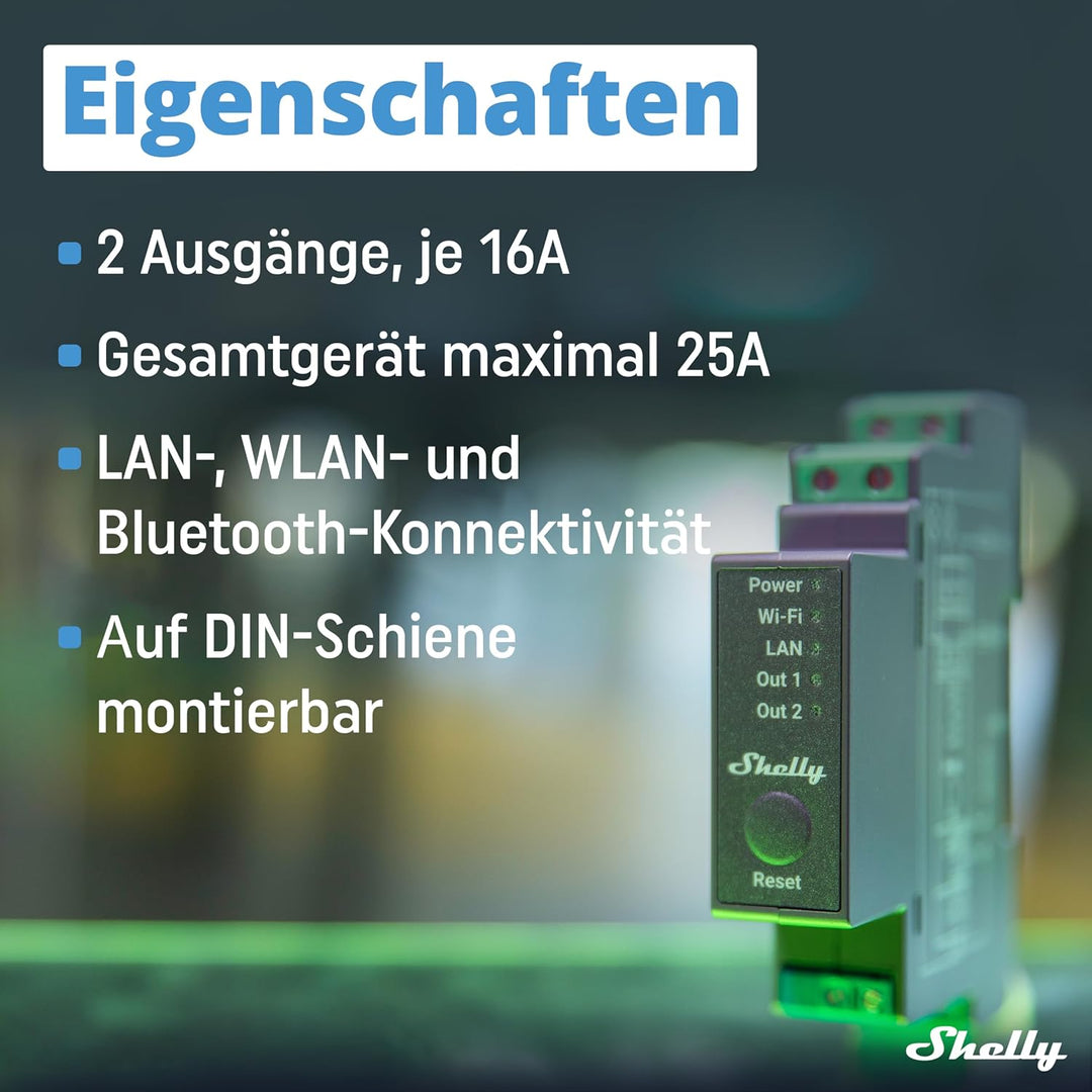 Shelly Pro 2 | Wlan, LAN &amp; Bluetooth 2 Kanäle Smart Relais | Haus- &amp; Gebäudeautomation |Alexa &amp; Goog