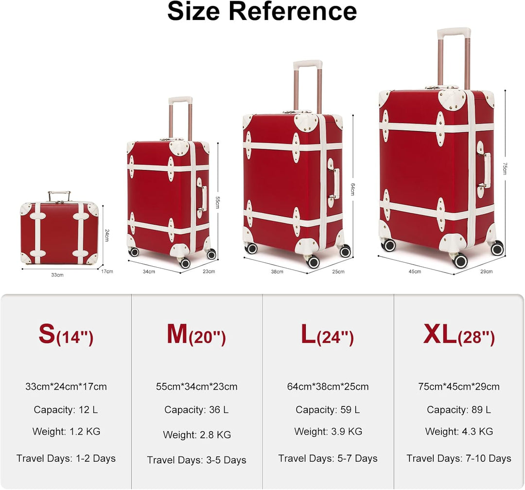 Urecity Vintage Reisekoffer Set 4 Teilig Leicht Retro Lederkoffer Hartschale Trolley Handgepäck Sets