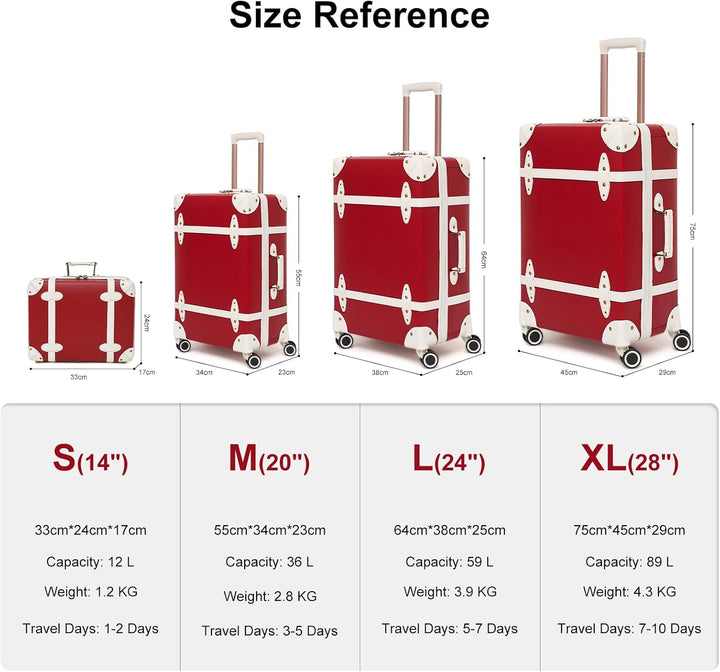 Urecity Vintage Reisekoffer Set 4 Teilig Leicht Retro Lederkoffer Hartschale Trolley Handgepäck Sets