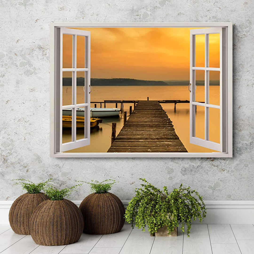 Feeby Wandbild 3D Illusion Druckbild Leinwandbild Landschaft Braun 90x60 cm 90L x 60B cm M_14916, 90
