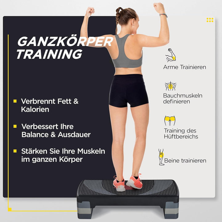 Yaheetech Steppbrett Fitness Aerobic Stepper Höhenverstellbar Step Bench mit 3 Stufen (10/15/20 cm)