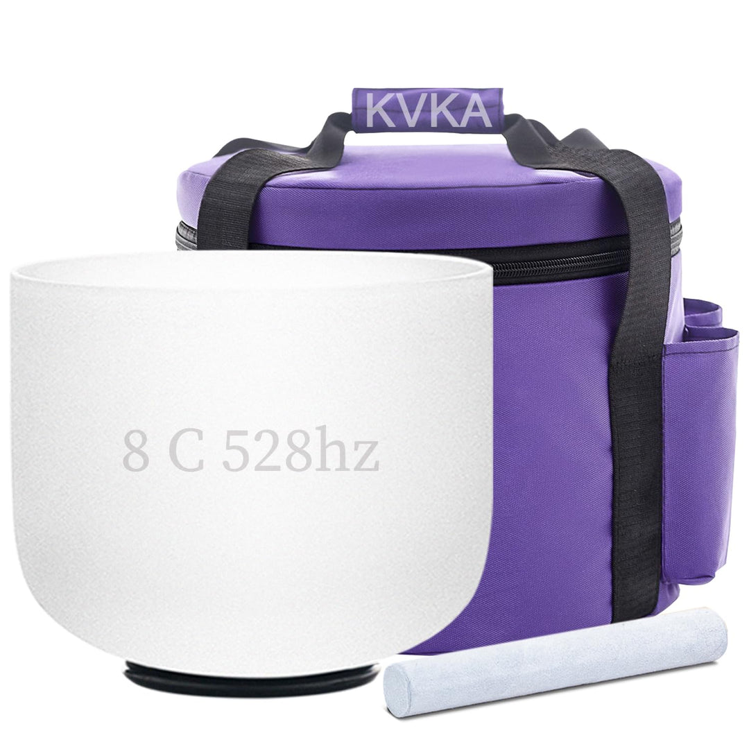 KVKA 528hz Klangschalen, 8 inch C note White Crystal Singing Bowl Chakra Singing Bowl for Sound Heal