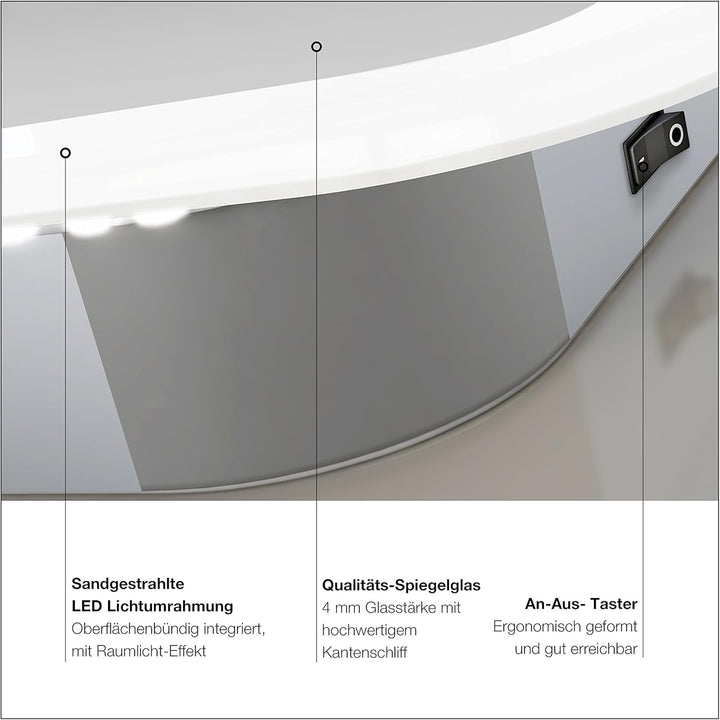 Talos Sun Badspiegel mit Beleuchtung – LED Badezimmerspiegel 45x70 cm – Wandspiegel mit LED Lichtumr