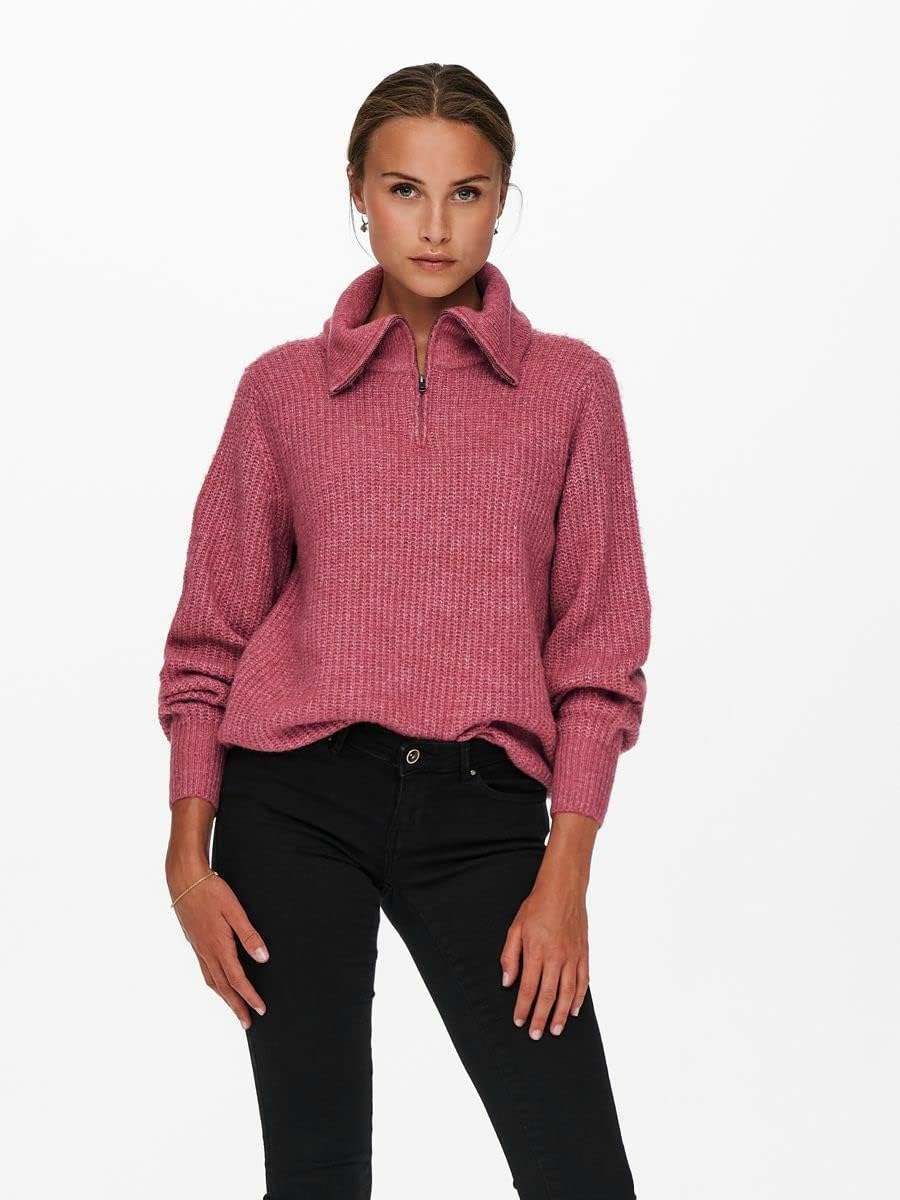 ONLY Damen Onlkarinna L/S Zip Ex KNT Pullover XS Mauvewood/Detail:w. Melange, XS Mauvewood/Detail:w.
