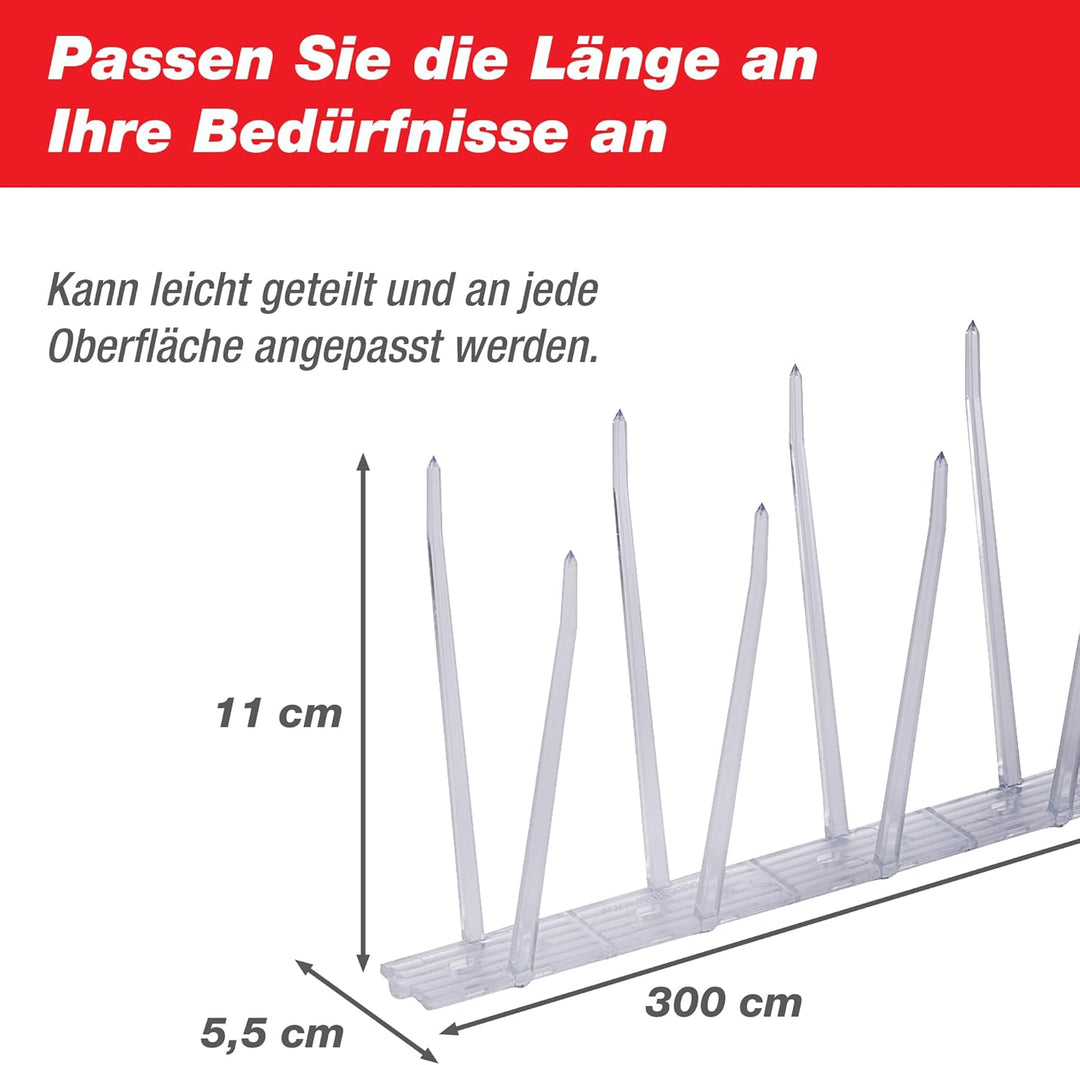 SWISSINNO Taubenabwehr-Spikes, Kunststoff, 300 cm inklusiv Silikontube, Gebrauchsfertig, Taubenabweh