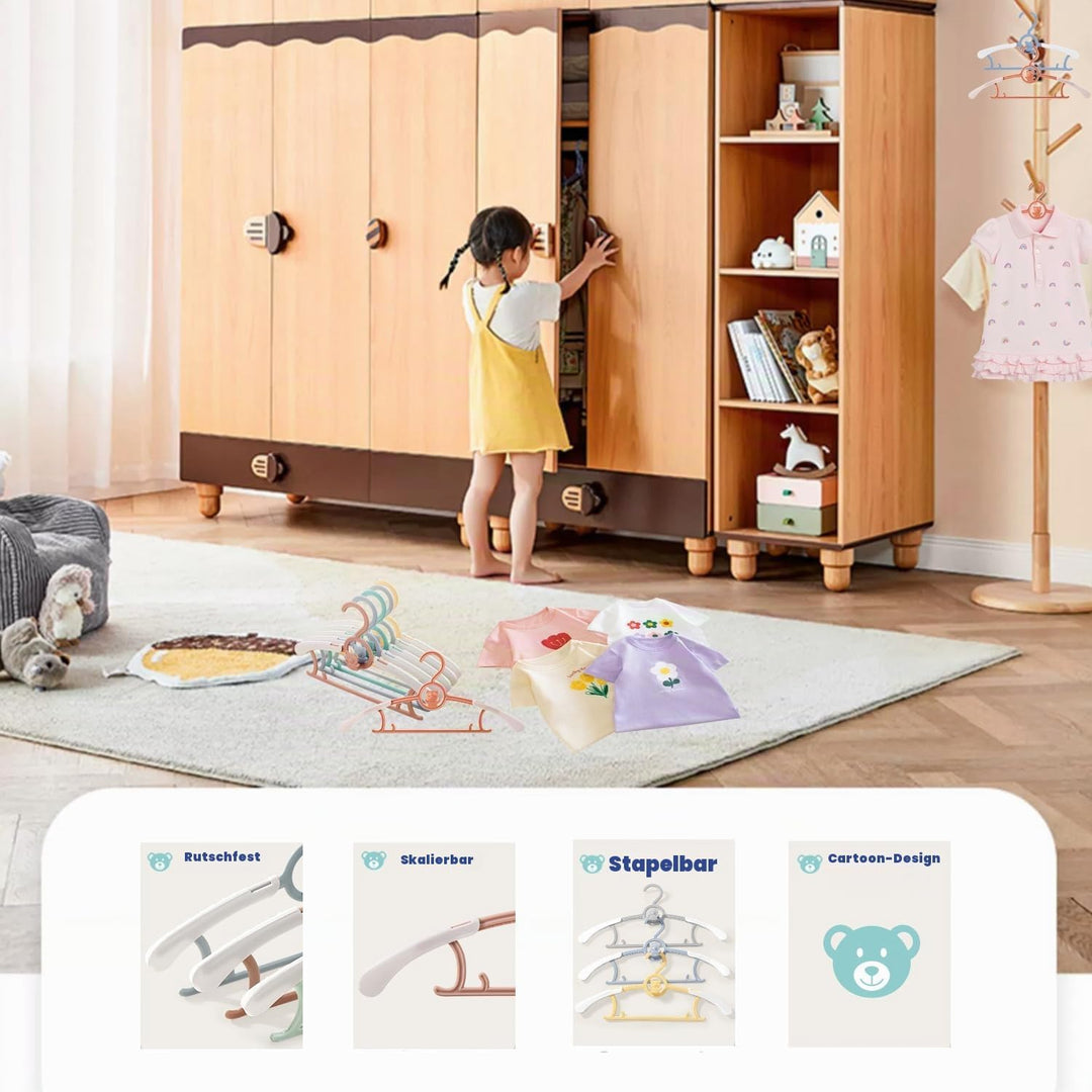 JSF Babykleiderbügel,Mitwachsende kleiderbügel KinderSet20 Stapelbare Baby Kleiderbügel mit Bärchen-