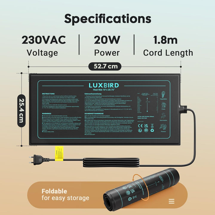 Luxbird Heizmatte Pflanzen, 6 Pack 20W Wasserdicht Wärmematte für Zimmergewächshaus, Indoor-Gärtnern