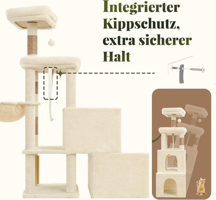 Hey-brother Kratzbaum, 130 cm Kratzbaum für Kätzchen und kleinere Katzen mit 2 geräumigen Höhle, 2 P