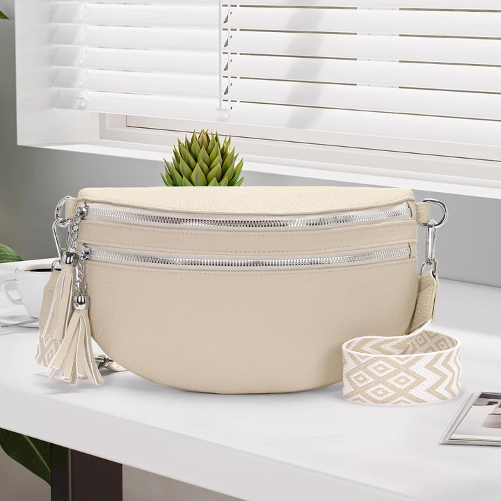 LANXINGLUO Bauchtasche Damen beige umhängetasche Damen mittelgross Crossbody Bag Mit Kreditkartenfac