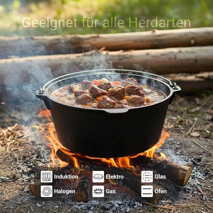 BIOL Dutch Oven 6 Liter aus Gusseisen – Eingebrannter Feuertopf mit Deckelheber und Doppelfunktions-