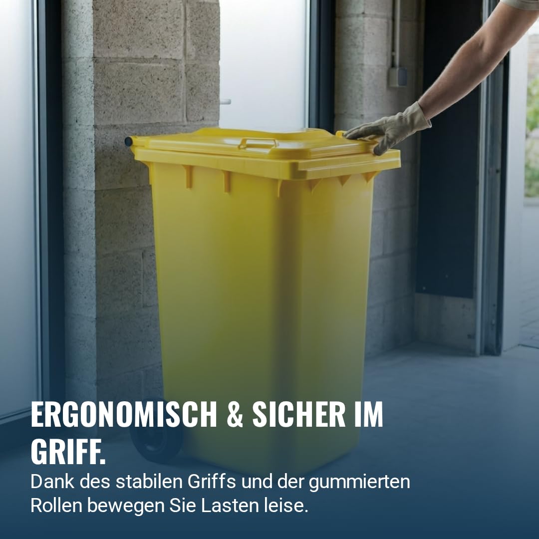 plasteo 240 Liter Gelbe Mülltonne – Robuster Abfallbehälter für Mülltrennung – Wetterfest &amp; Langlebi