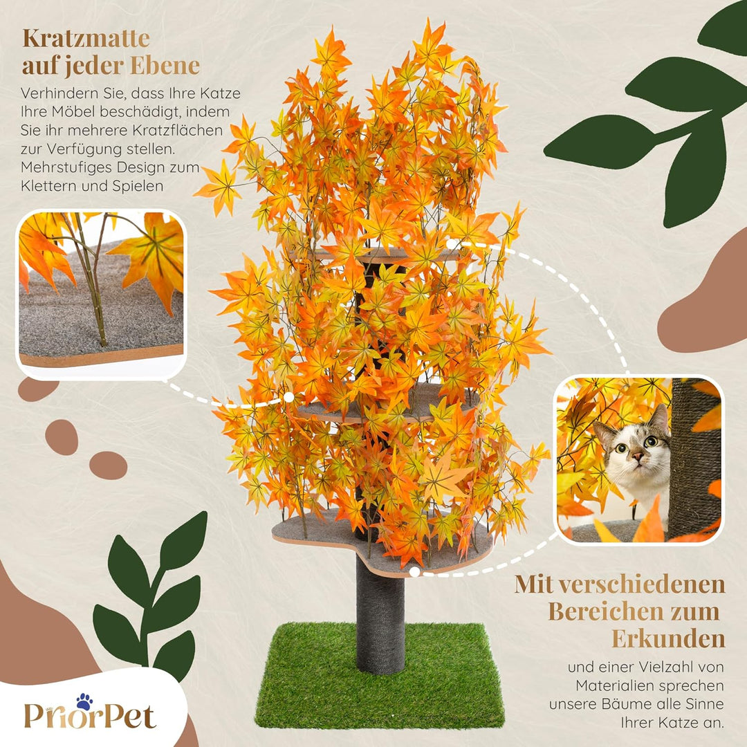 Kratzbaum Natur zum Klettern, Verstecken und Schlafen - gross mit austauschbaren Blättern - einfach