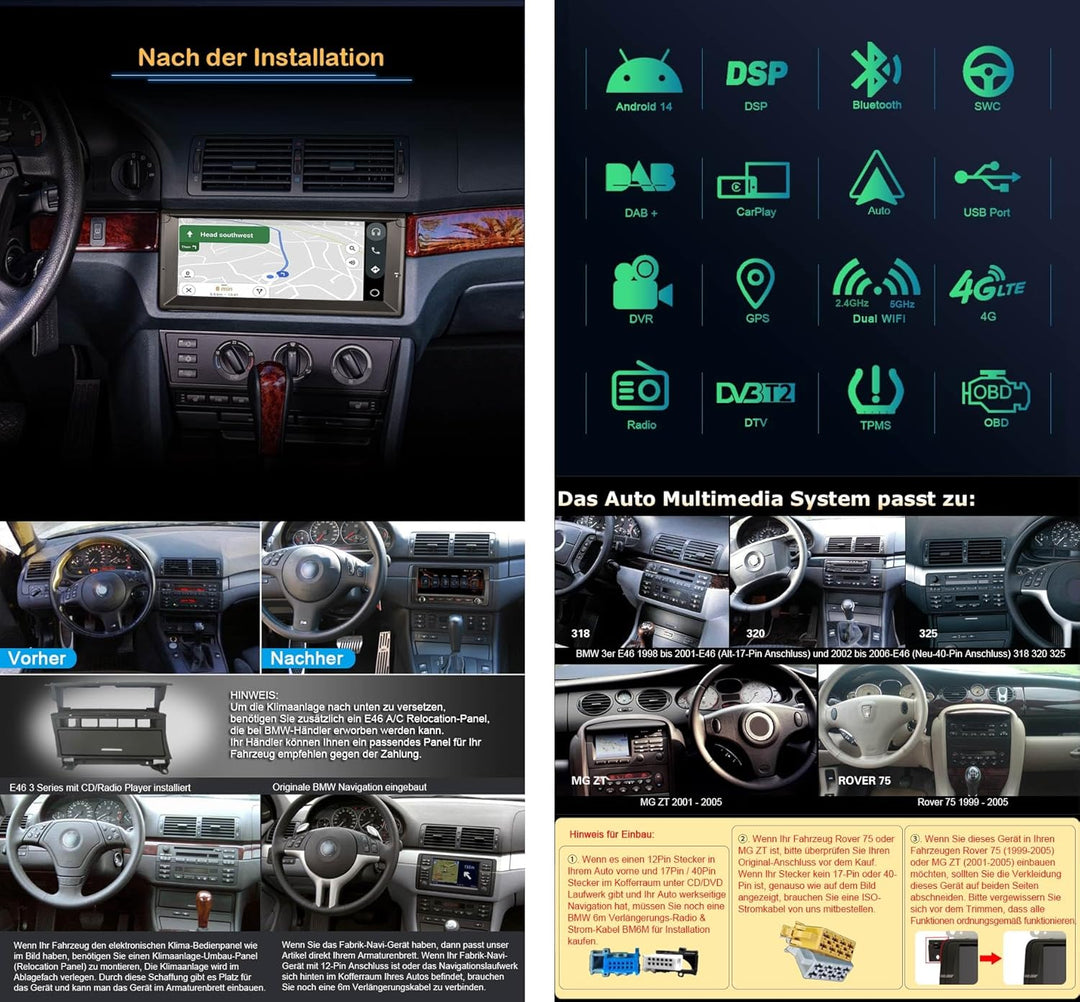 Erisin 10.25 Zoll 8-Kern 4GB RAM 64GB ROM Android 14 Autoradio GPS Navigation für BMW 5er E39 M5 Unt
