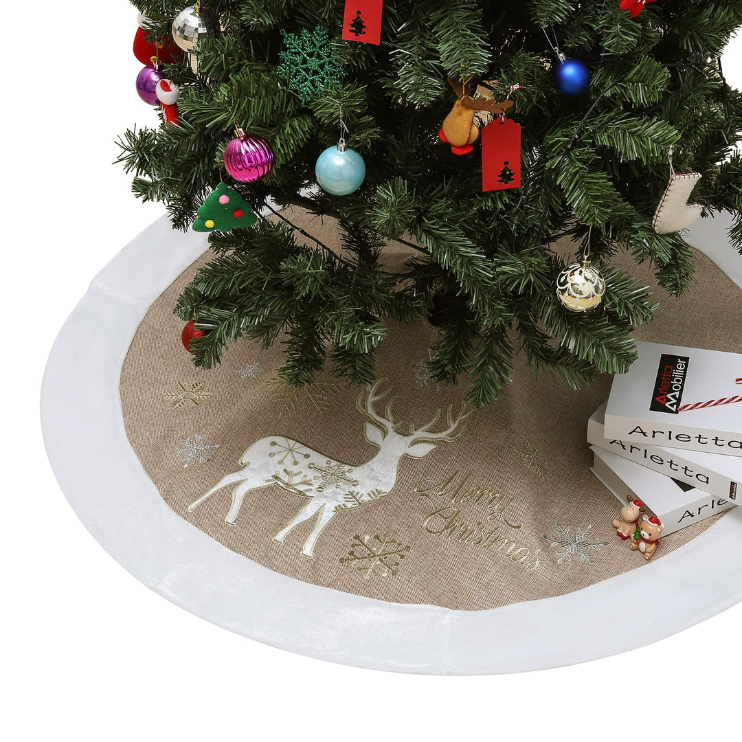 Lewondr Weihnachtsbaum Rock, 120CM Rund Weihnachtsbaumdecke Christbaumständer Teppich mit Exquisiter