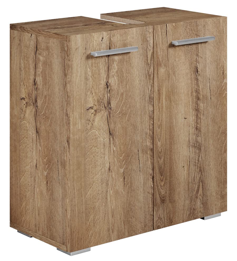Badplaats Waschbeckenunterschrank Jupiter 60 x 30 cm Braun Eiche - Stehender Badezimmerschrank mit 2