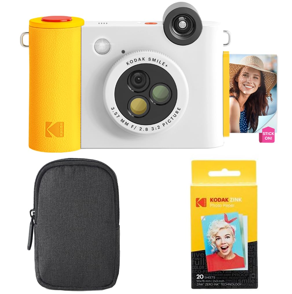 Kodak Smile+ 2-in-1 Digitale Sofortbildkamera & Bluetooth Fotodrucker Starterpaket + Tragetasche + Z