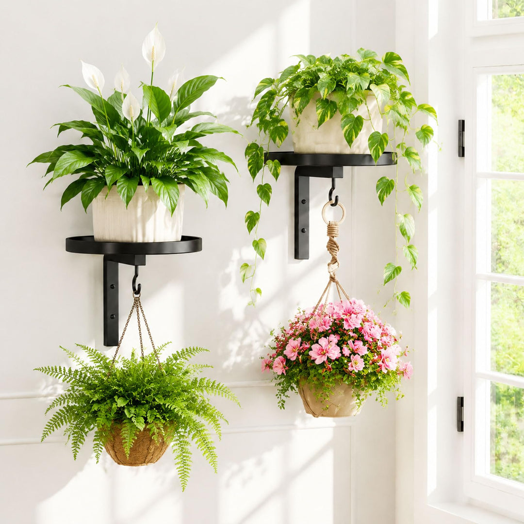 Pflanzenständer, 2er-Set Blumentopf Wandmontage, Pflanzenhalter Wand für drinnen und draussen, hohes