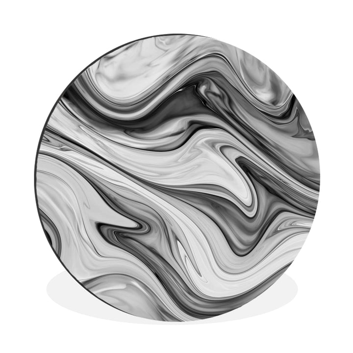 Wandbild Rund Wanddeko Deko Wohnzimmer Bilder 90x90 cm Marmor - Muster - Grau - Marmoroptik - Schwar