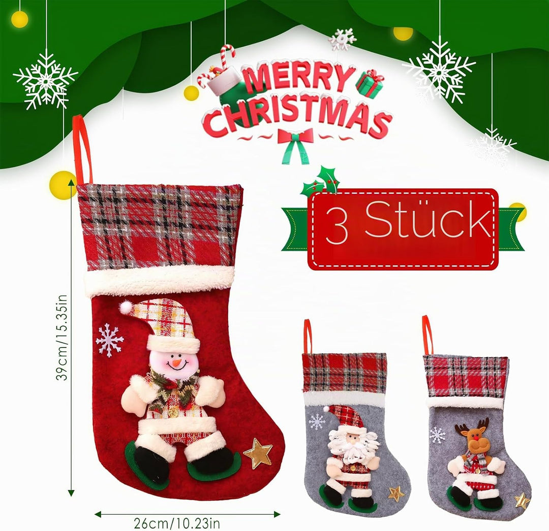 Nikolausstrumpf, 3 STK. Nikolausstiefel, Weihnachtsstrumpf Nikolausstiefel zum Befüllen, Weihnachtss