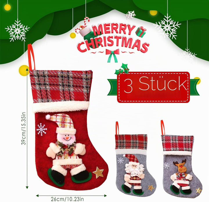 Nikolausstrumpf, 3 STK. Nikolausstiefel, Weihnachtsstrumpf Nikolausstiefel zum Befüllen, Weihnachtss