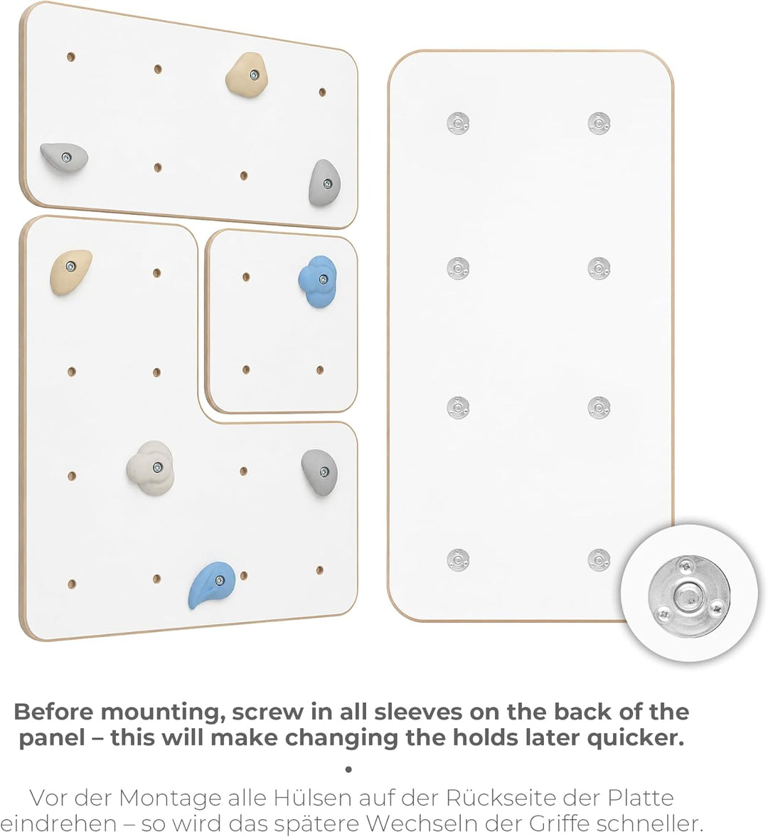 MAMOI® Indoor-Kletterwand mit Griffen, Moderne Kletterwand für das Zimmer, weisse Holzwerkstoffplatt
