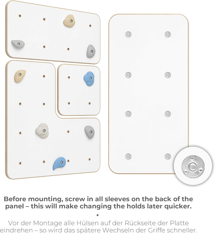 MAMOI® Indoor-Kletterwand mit Griffen, Moderne Kletterwand für das Zimmer, weisse Holzwerkstoffplatt