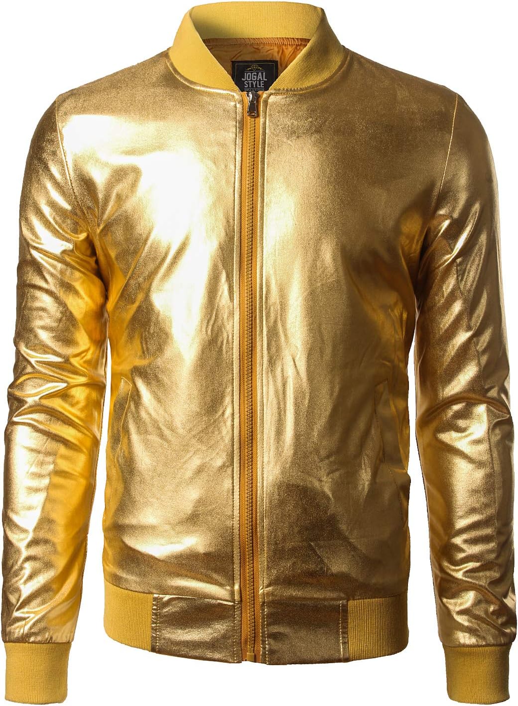 JOGAL Herren Metallic Nachtclub Reissverschluss Baseball Bomber Jacke S Gold, S Gold