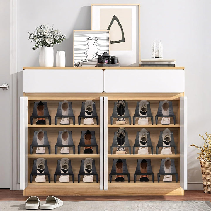 20 Stück Doppelschicht Schuhhalter Schuhorganizer 25x14,5x14cm Schuhschlitze Platzsparend rutschfest