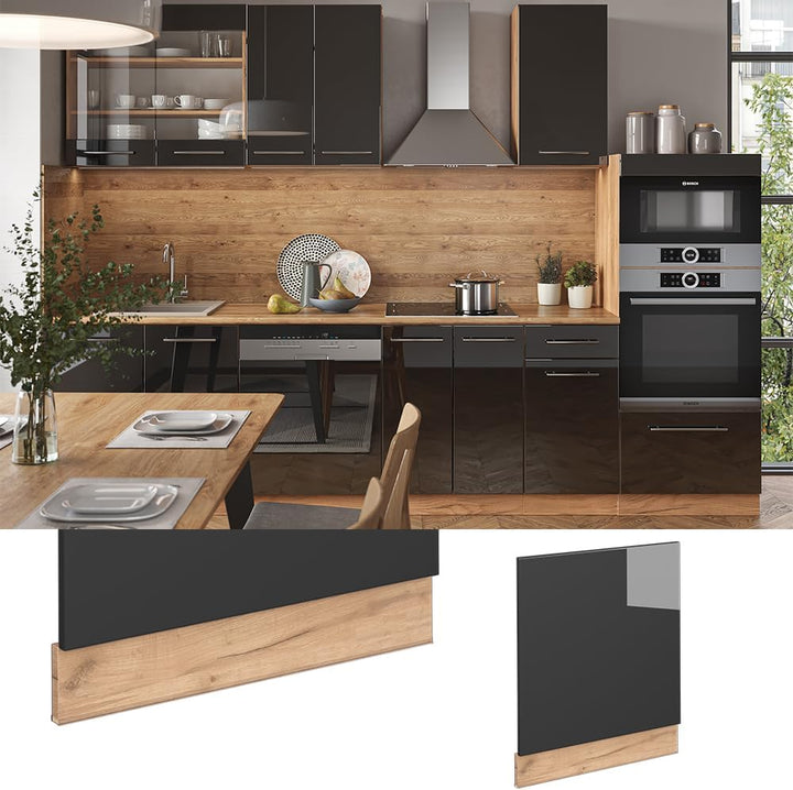 Vicco Frontblende Fame-Line, Anthrazit Hochglanz/Goldkraft Eiche, 60 cm ohne Arbeitsplatte Geschirrs