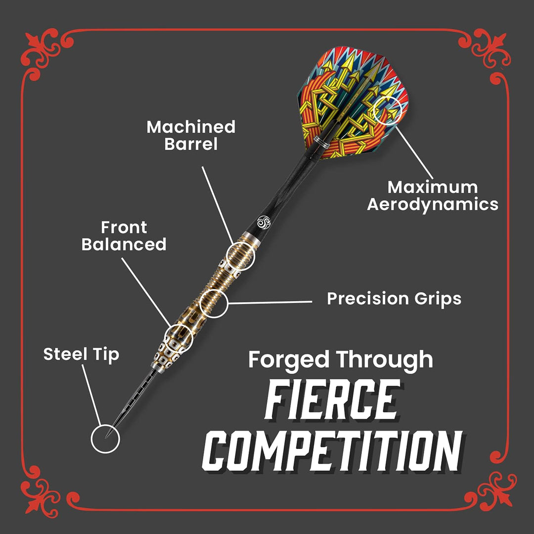 Shot! Darts Roman Empire Legion Steel Tip Dart Set Front Weighted 90% Tungsten Barrels 23.0 Gramm, 2