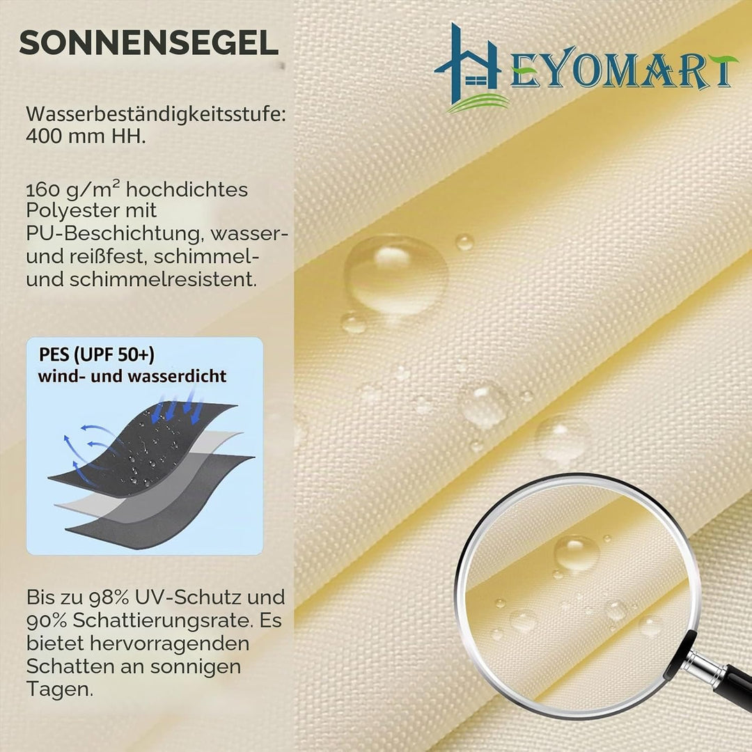Sonnensegel Dreieck 2 x 2 x 2m Wasserdicht Sonnenschutz inkl Befestigungsseile PES Polyester mit UV