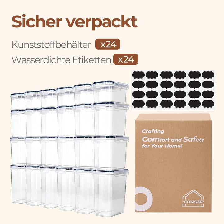 ComSaf Vorratsdosen mit Deckel Luftdicht, 24er Set Vorratsbehälter BPA-Frei | Für Mehl, Pasta und Re