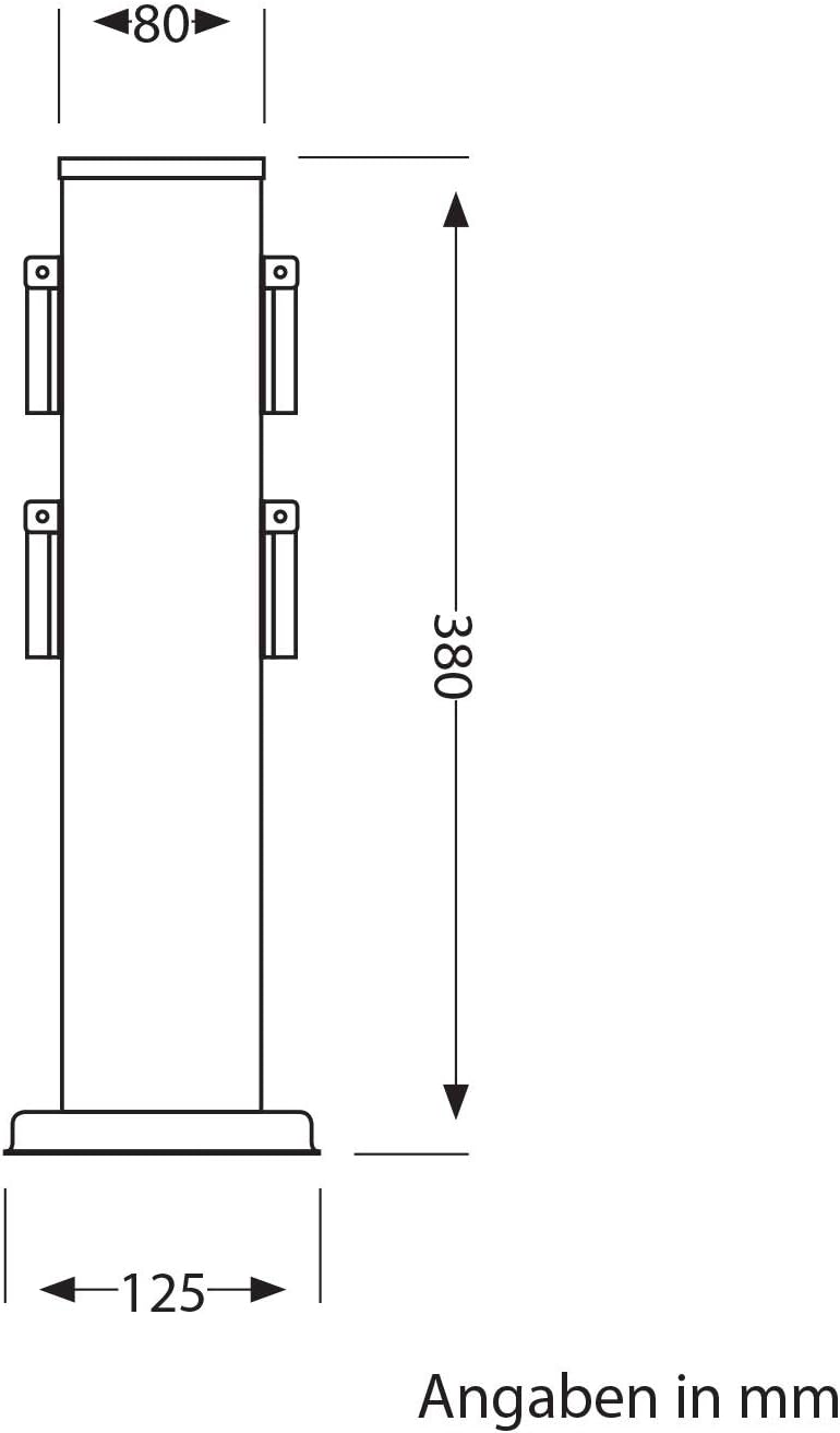 ledscom.de Garten Steckdosensäule Polly für aussen, IP44, 4-Fach, schwarz, eckig, 38 cm 1 Stück (1er
