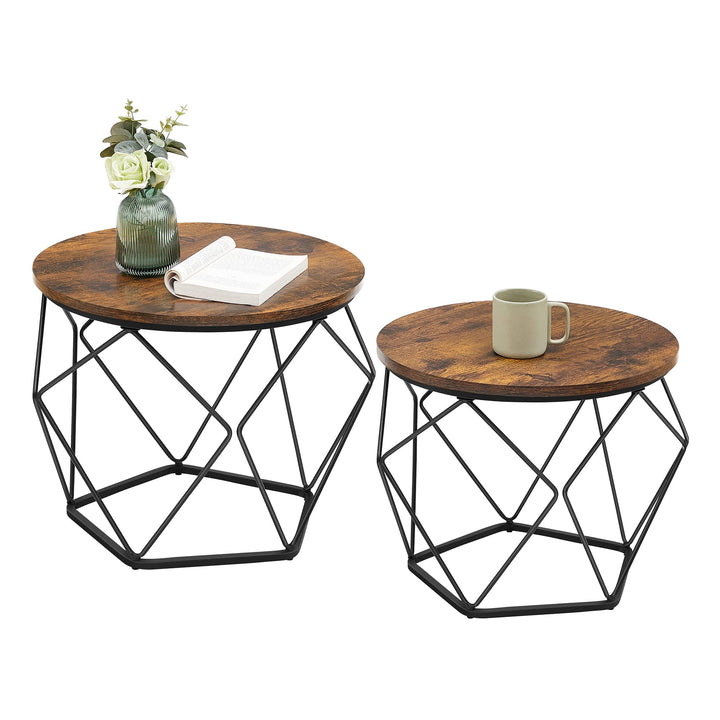 VASAGLE Couchtische, 2er Set, Beistelltische, geometrische Wohnzimmertisch mit Korbfunktion, dekorat