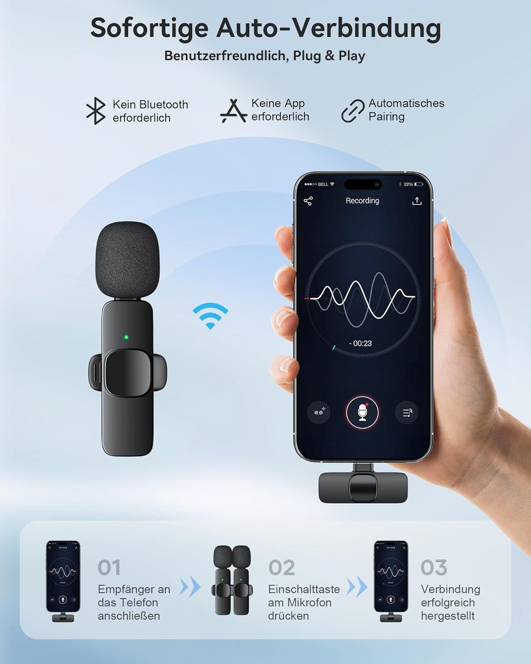 KUKIHO Kabelloses Lavalier Mikrofon, 2 Mini Ansteckmikrofon mit Geräuschunterdrückung, Plug-Play Han