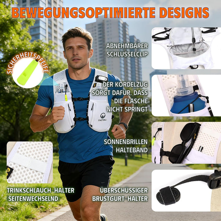 Laufweste Damen mit 2 Faltbare Trinkflasche 500ml, Trinkweste Laufen Herren, Running Vest Laufrucksa