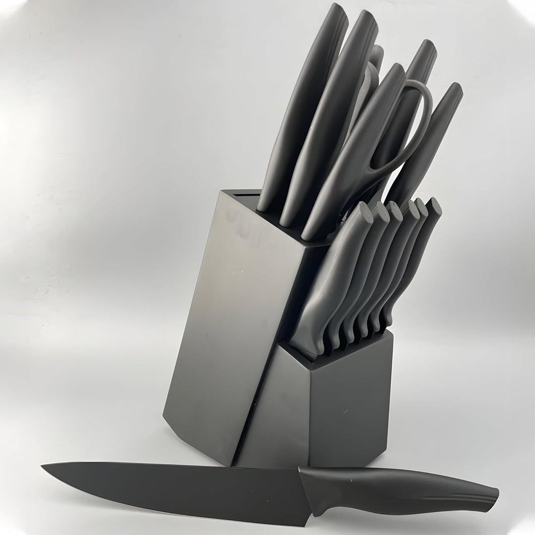 Retoo Messerset 16tlg Messerblock Küchenmesser Set, Kochmesser Set Edelstahl, Präzisionsklingen, Kra