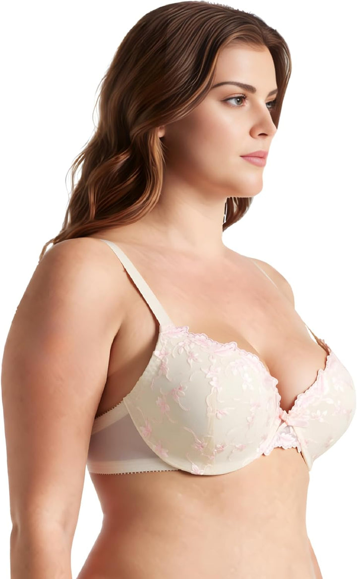 Curve Muse Frauen Übergrösse 1 Tasse Hochdrücken Bügelspitze hinzufügen Stickerei BHS 70E Buttermilc