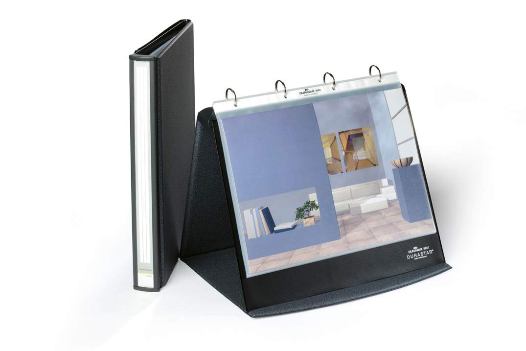 Durable Tisch-Flipchart Durastar, mit 10 PP-Hüllen, A4 quer, beschriftbar &amp; erweiterbar, basalt, 856