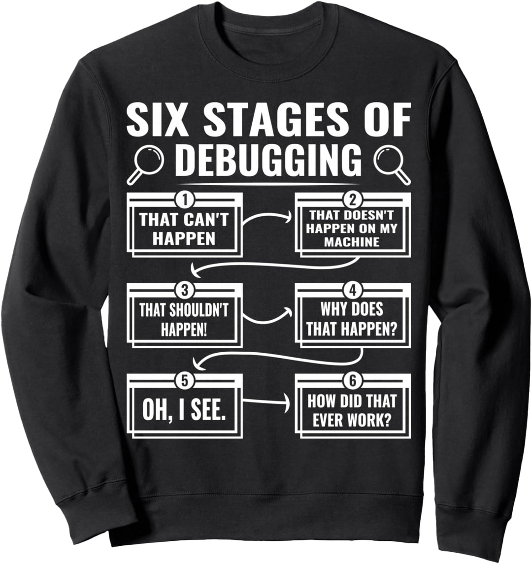 Sechs Phasen des Debuggen Nerds Coding Programmierern Coding Sweatshirt