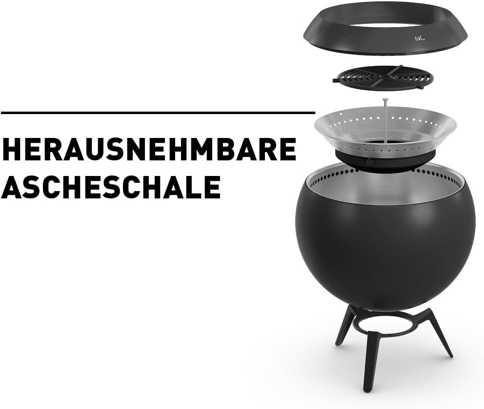 höfats - Moon 45 All Black Feuerschale mit niedrigem Fuss - emaillierter, raucharmer, schwarzer Feue