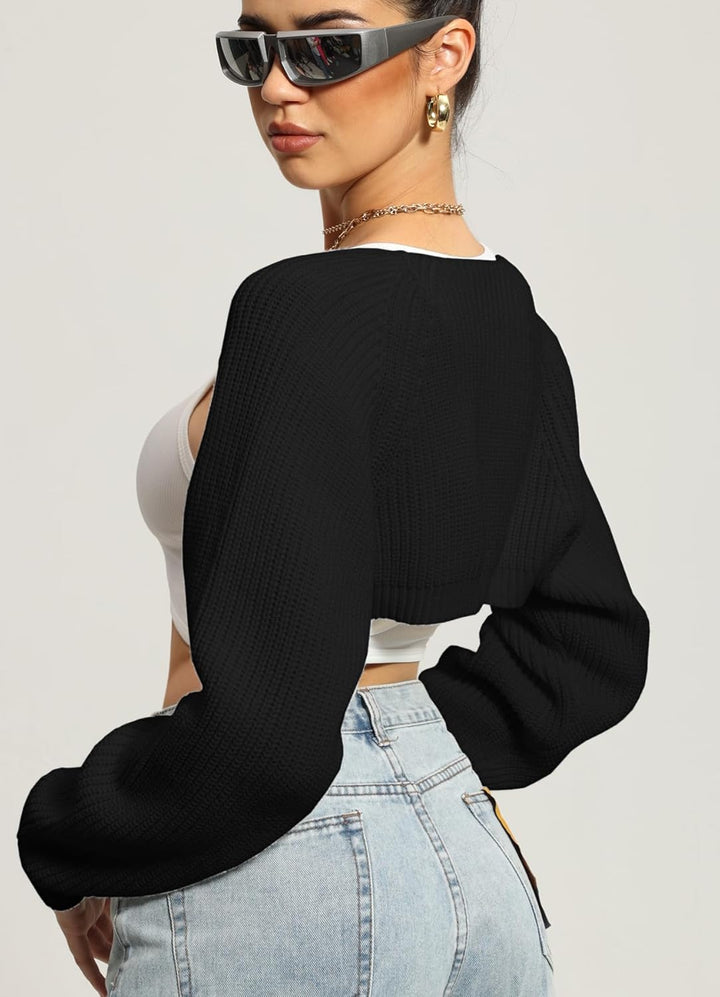 Navneet Bolero Damen Boleros Kurz Oversize Strickpullover Y2K Crop Top Shrug Winter Strickjacke Card