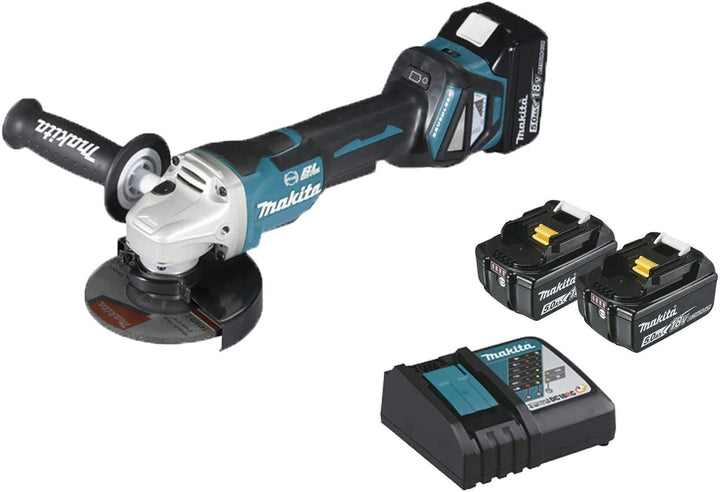 Makita DGA517RTJ Akku-Winkelschleifer 18 V / 5,0 Ah mit Paddleschalter, 2 Akkus + Ladegerät im MAKPA