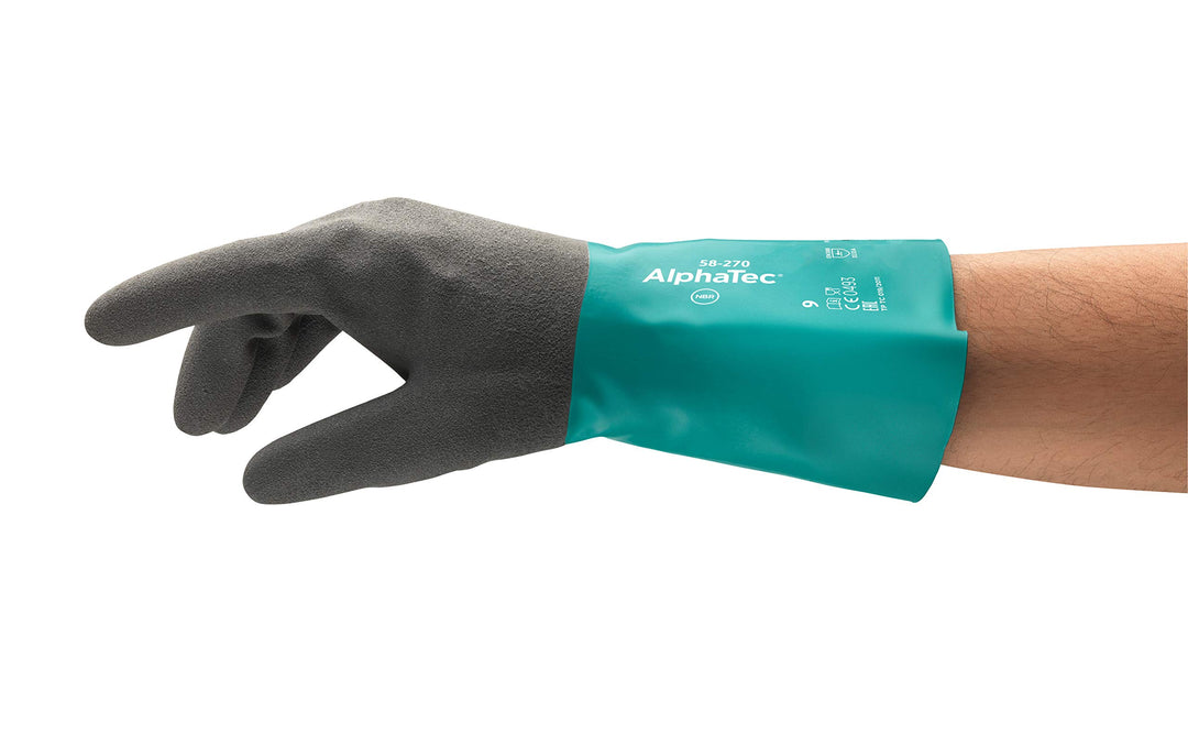 Ansell AlphaTec 58-270 Nitril-Handschuhe, Chemikalien- und Flüssigkeitsschutz, Grün, Grösse 11 (12 P