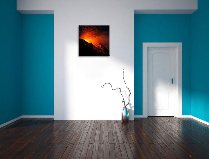 Pixxprint Bedrohlicher Vulkanausbruch, Format: 70x70 auf Leinwand, 70x70