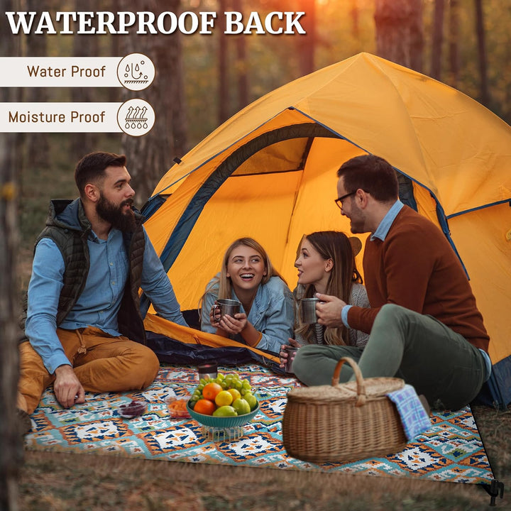 Gucass Boho Picknickdecke 200x200cm, Wasserdicht Stranddecke Sandfrei Strandmatte mit Tragegurt & 4X