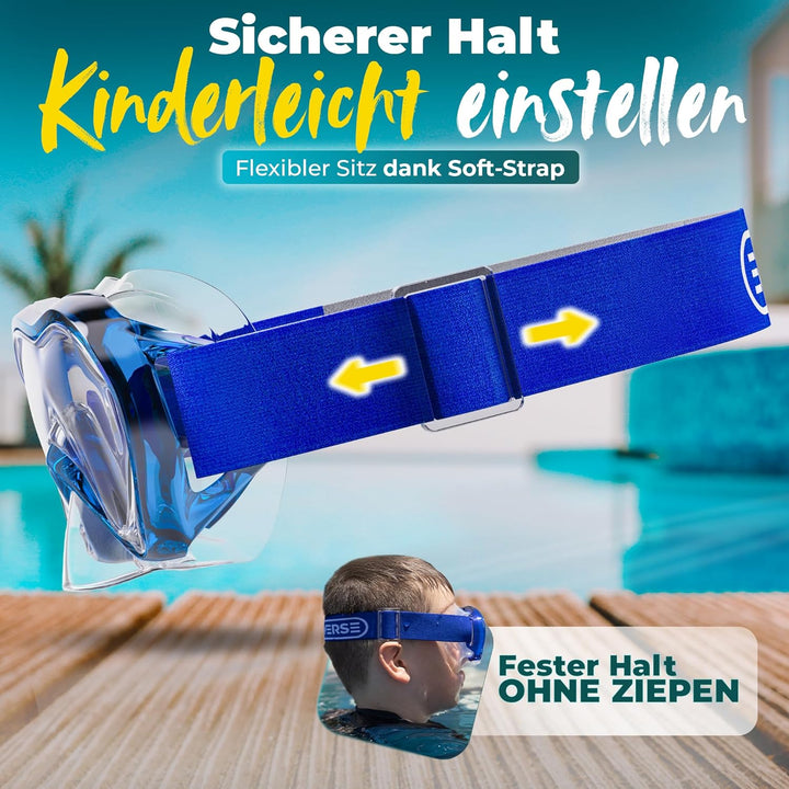 KIDVERSE Taucherbrille Kinder mit Nase - CE & Dermatest geprüfte Kinder Taucherbrille mit Stoffband