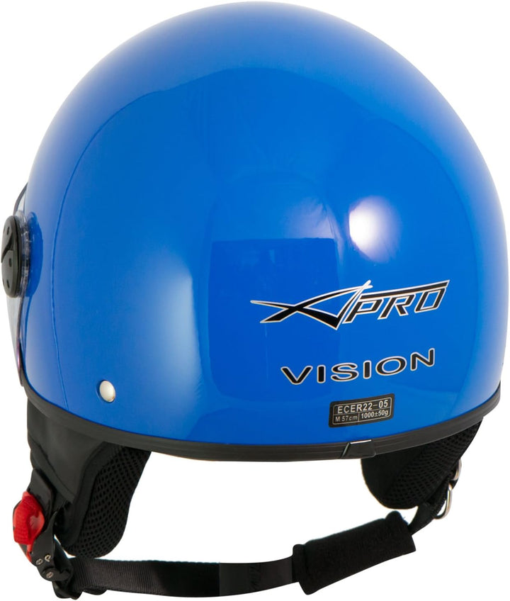 Motorradhelm Motorrad Roller Jet Helm Demi Mit Viser SonicMoto 58 cm ( L) Blau, 58 cm ( L) Blau